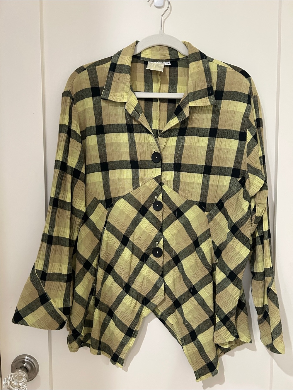 Plaid Button-Front w/ Pockets, Womens Top in Yellow/Black